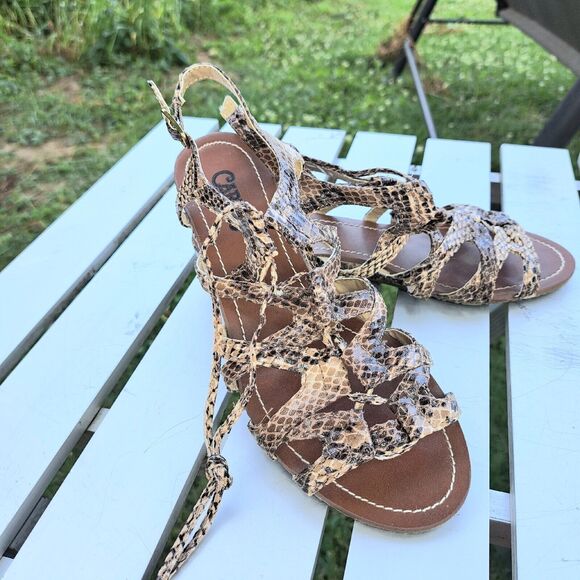 CARLOS SANTANA KIARA2 STRAPPY SANDALS WOMENS SIZE 6.5M SNAKESKIN SLINGBACKS CUTE - Picture 1 of 9